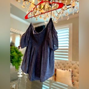 Saks Fifth Avenue Off Shoulder Linen Top M